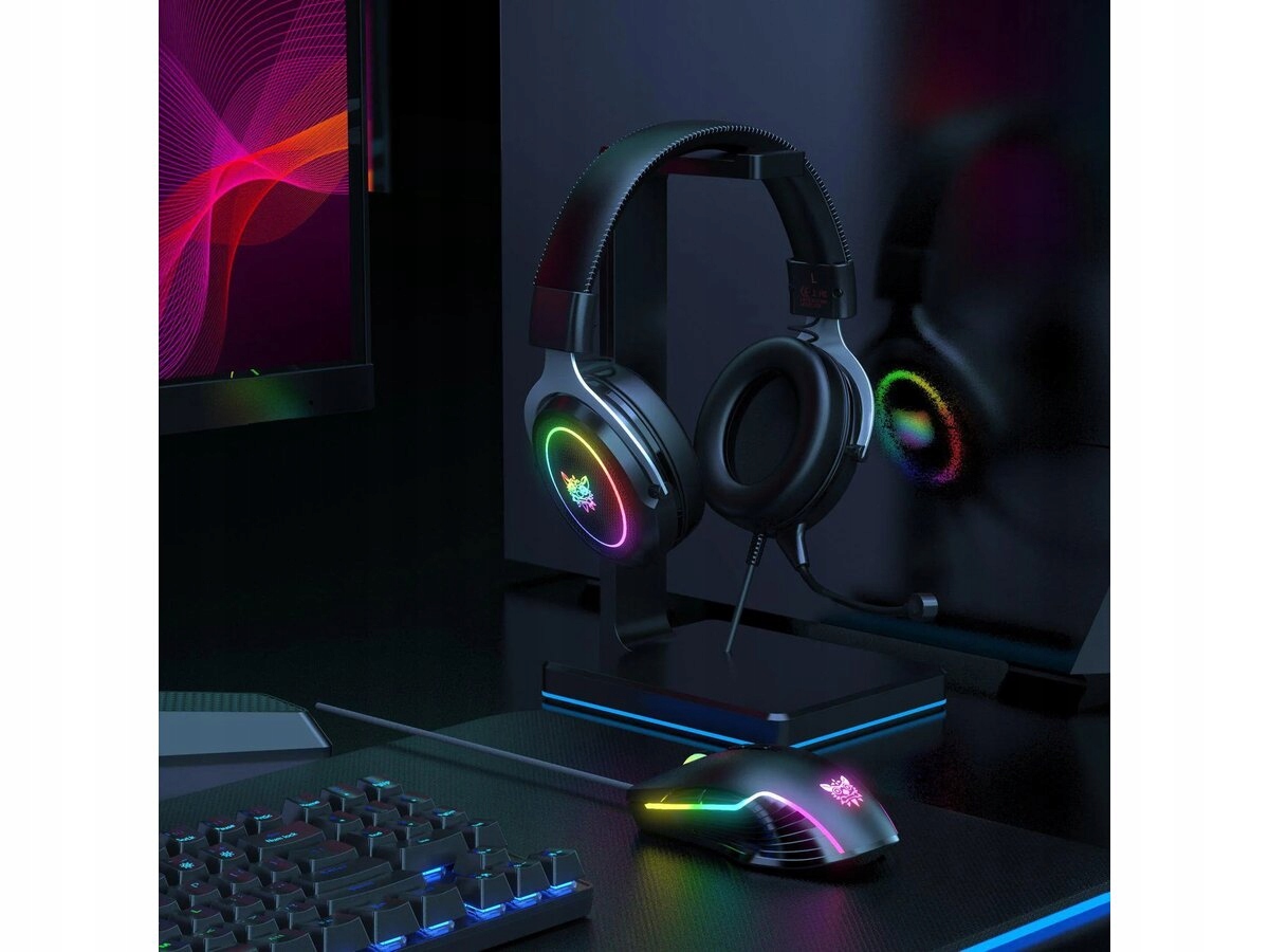 SŁUCHAWKI GAMINGOWE Z MIKROFONEM ODPINANY MIKROFON RGB USB PC PS4 PS5 XBOX Marka Onikuma