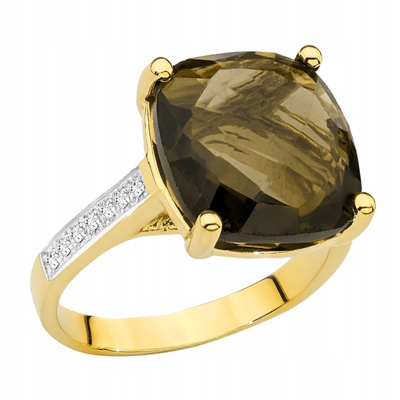 

Pierścionek Złoty Z Kwarcem Dymnym I Brylantami
