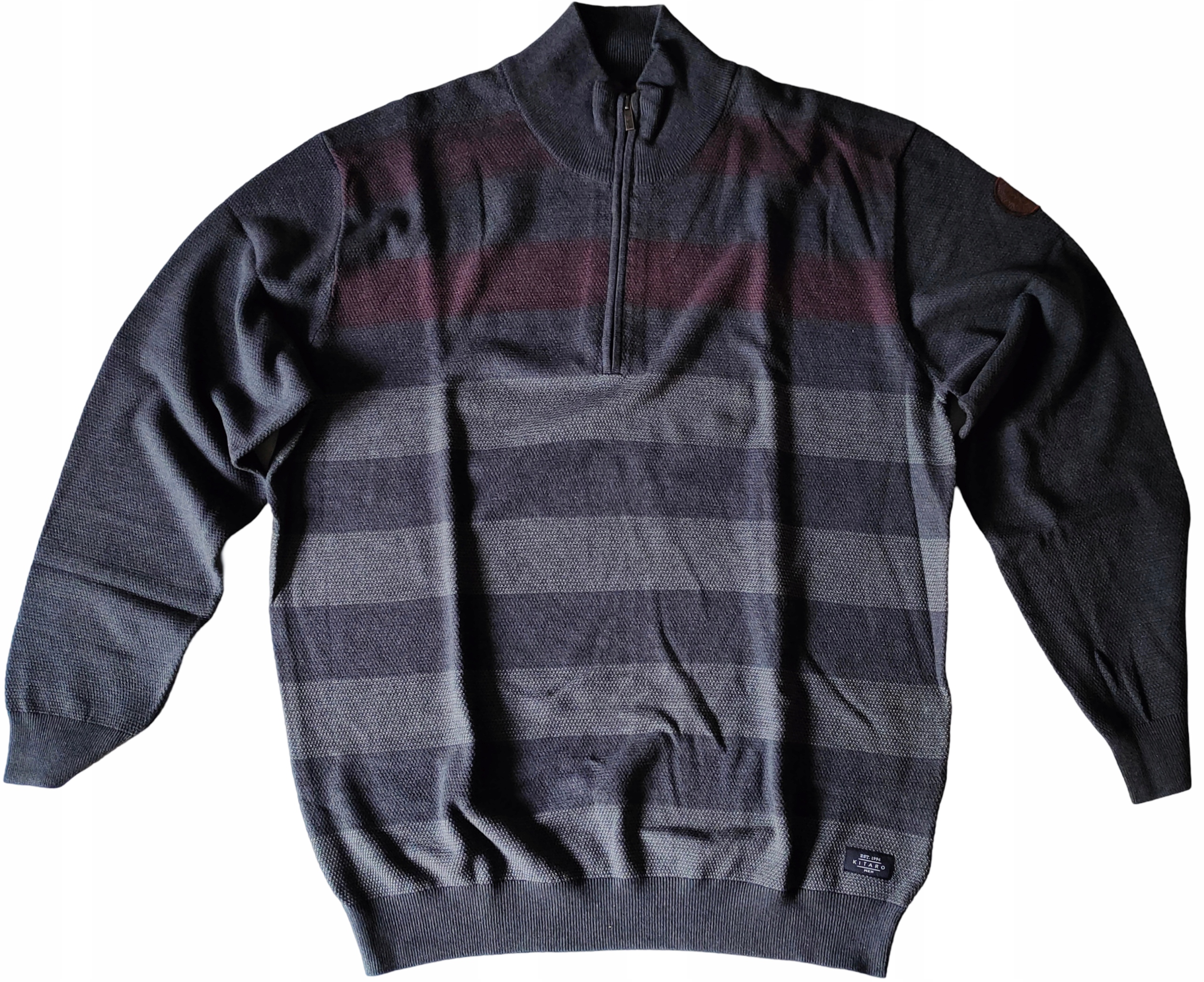 Kitaro Velké Velikosti Pologolfový Svetr Šedá Vínová Rozpěrka Na Prsa 3XL 134 cm