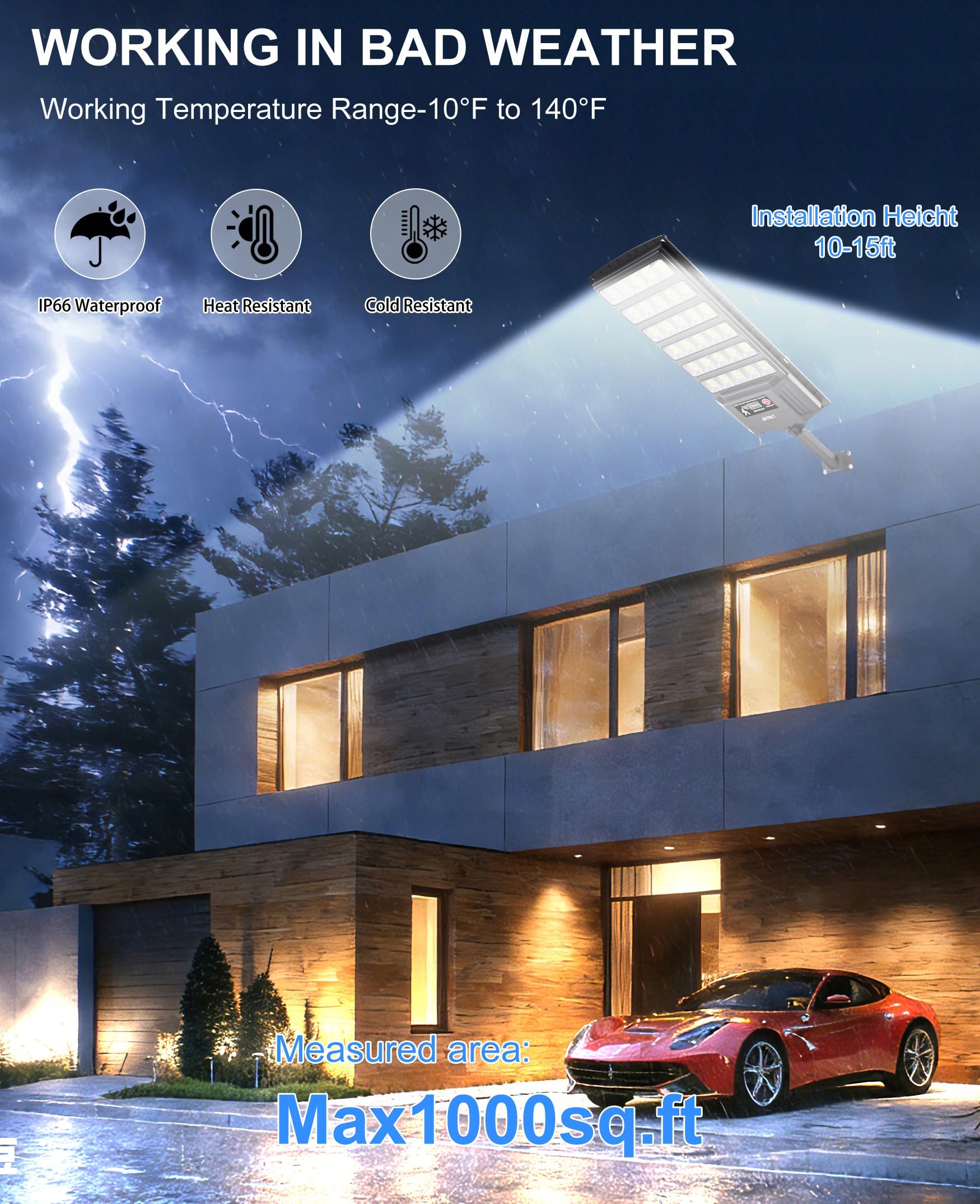 JAYNLT Lampa Solarna Zewnętrzna z Czujnikiem Ruchu IP67 6500K 2 Sztuki — miniatura 4