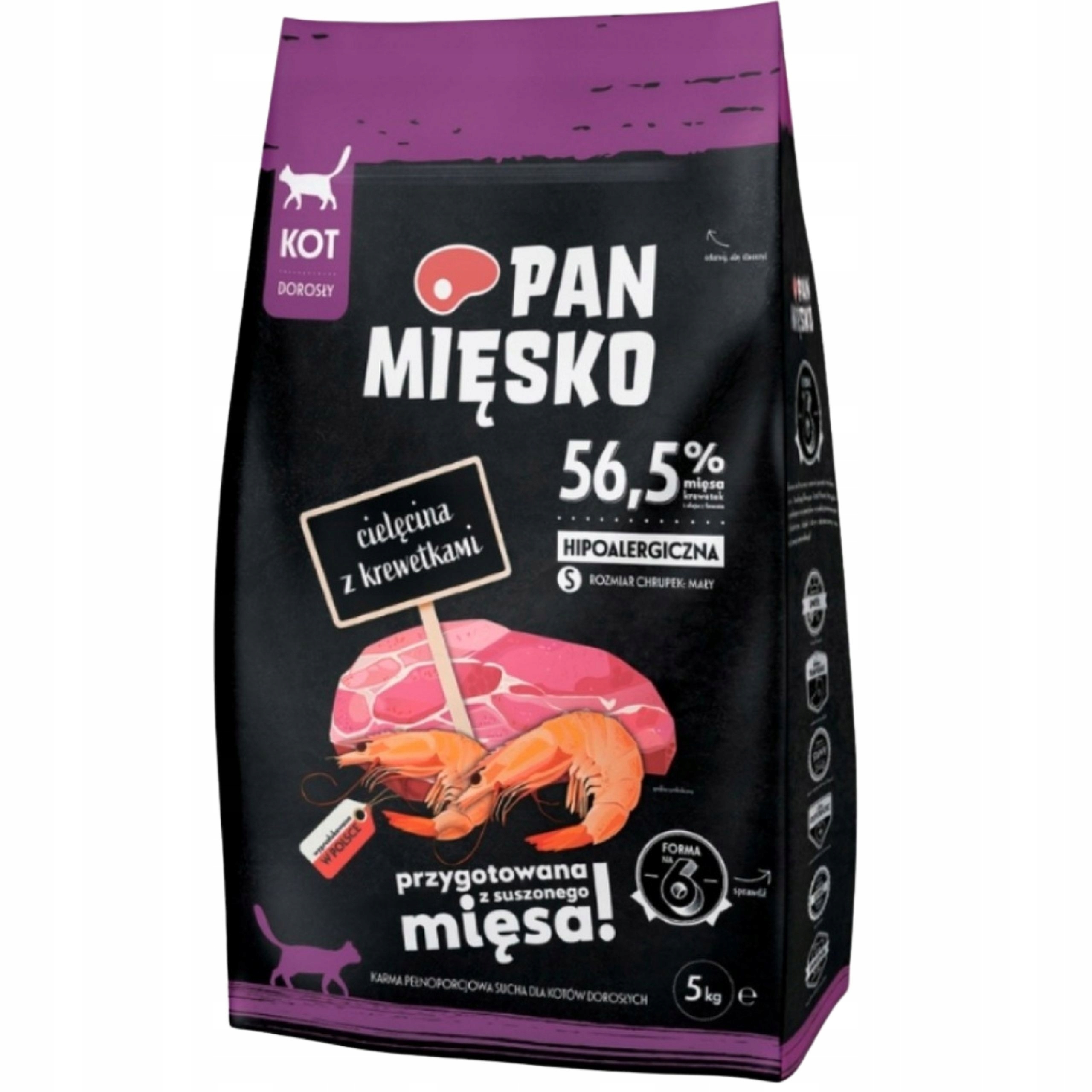 Levně Suché krmivo pro kočky Cielecina krevety Pan Mięsko hypoalergenní S 5 kg