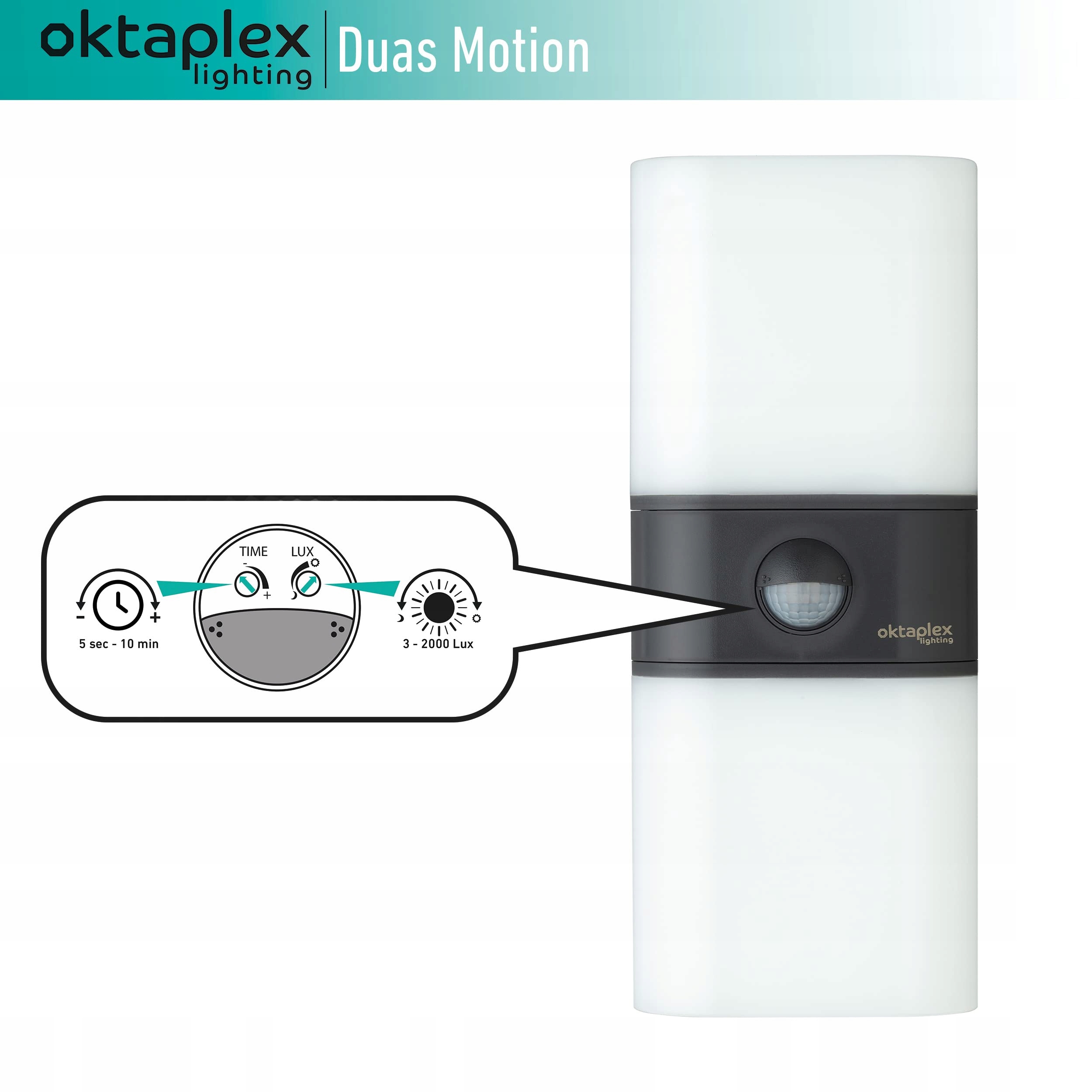 OKTAPLEX Lighting Lampa Zewnętrzna z Czujnikiem Ruchu 20W 1800lm 3000K IP65 — miniatura 5