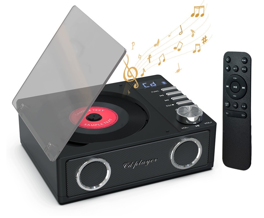 Přenosný bezdrátový CD přehrávač Aux MP3, černý