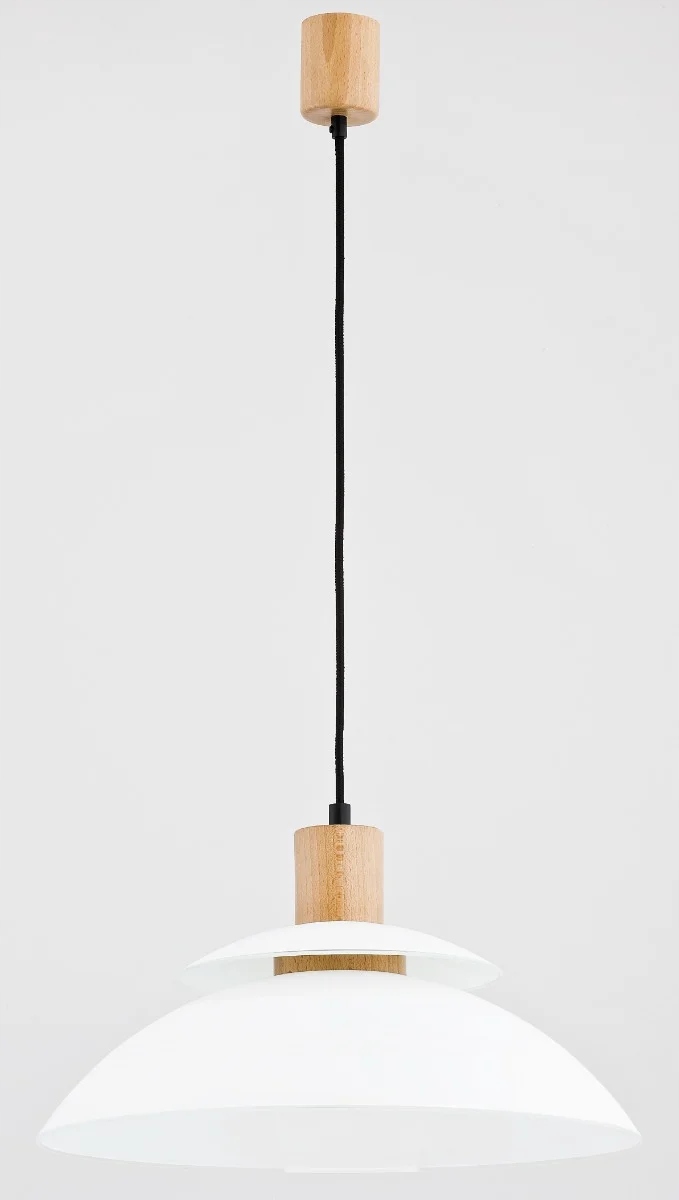 Závěsná lampa dřevěná se skleněným bílým stínidlem 44 cm do kuchyně jídelny Alfa