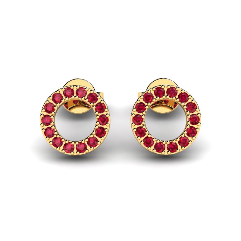 

Kolczyki Złote 10MM Koła Z Rubinami Naturalnymi