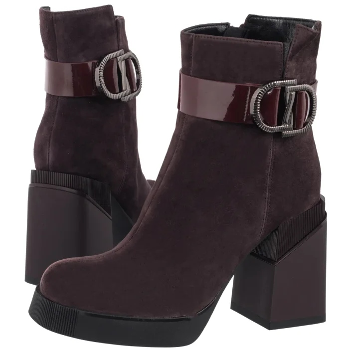 Dámské kožené Kotníkové Boty na podpatku Filippo Bordové DBT7183/25