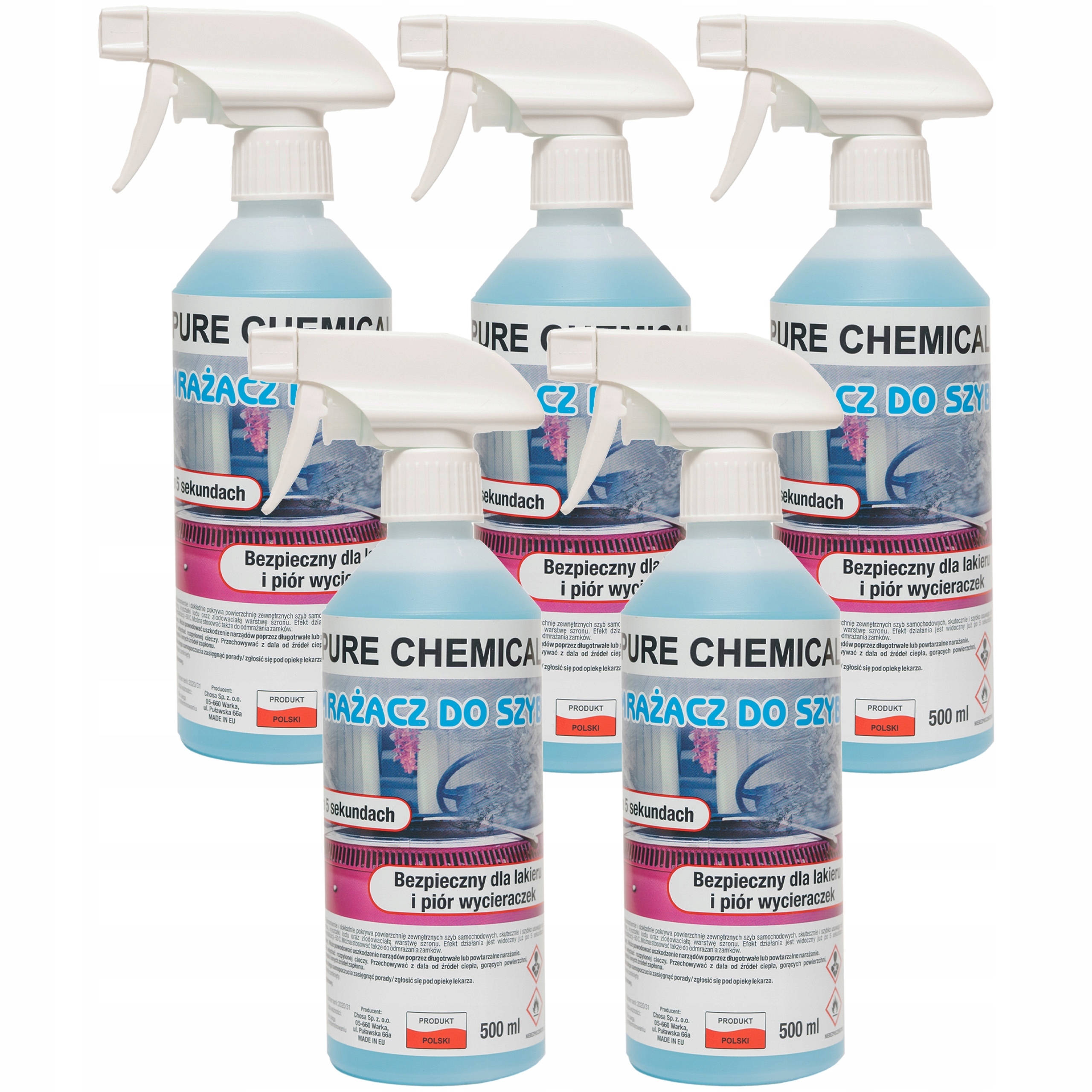 Odmrażacz Do Szyb W Sprayu Pure Chemical Skuteczny Do -40°C 2,5L 0,5Lx5szt