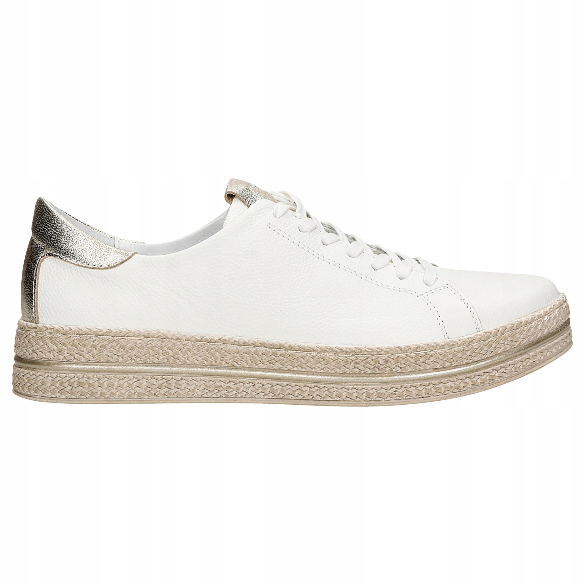 Bílé dámské polobotky se zlatými prvky a béžovou podrážkou vel.