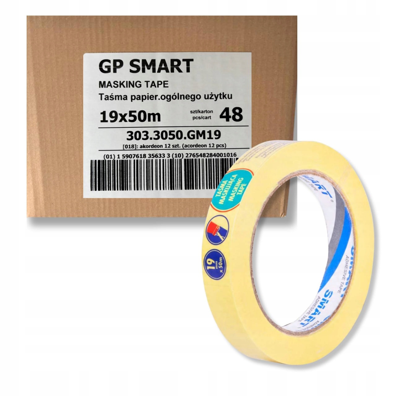 Papírová Malířská Páska Žlutá Maskovací 19 mm x 50 m Smart OCHRANNÁ-48 ks