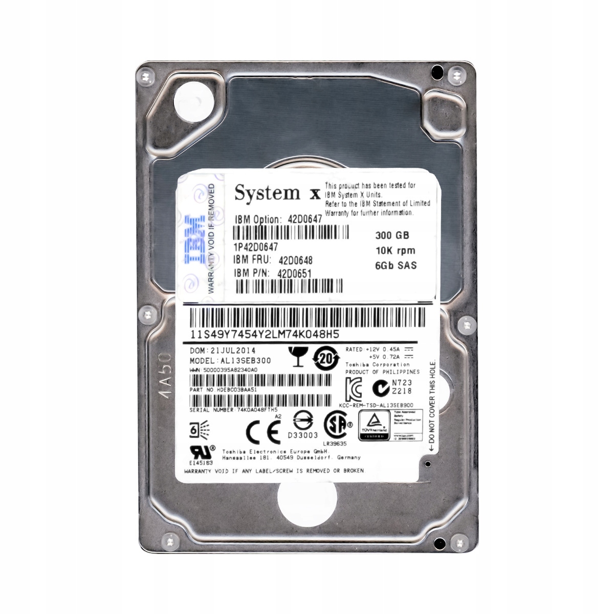 Ibm 42D0648 42D0651 300GB 10K SAS-2 2.5'' AL13SEB300