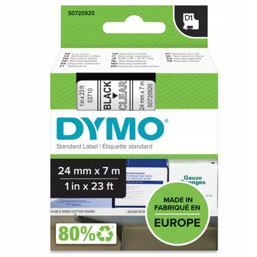 Páska Dymo D1 53710 24 mm clear/černá originální