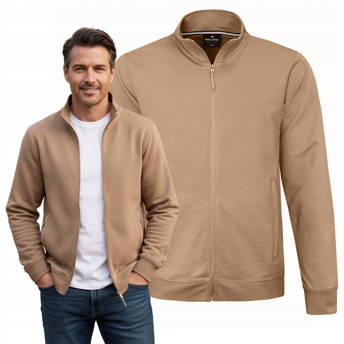 Bluza Męska Rozpinana bez Kaptura na Lato Nieocieplana Jasny Brąz PakoJeans