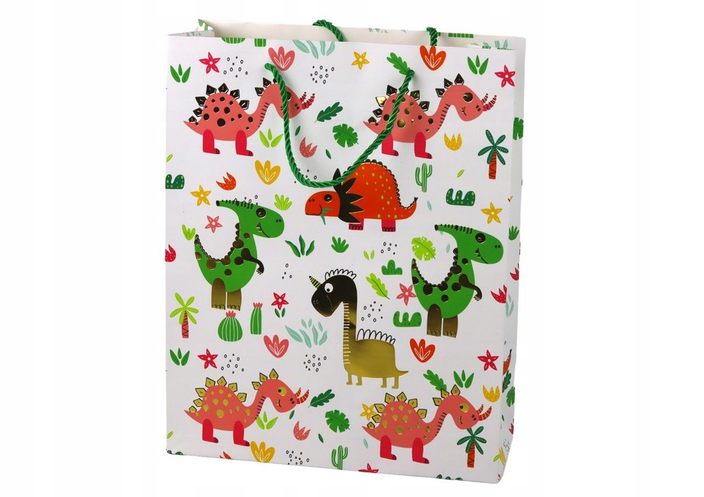 PAPIEROWA TORBA PREZENTOWA DINOZAURY PALMY 32 CM X 26 CM X 10 CM