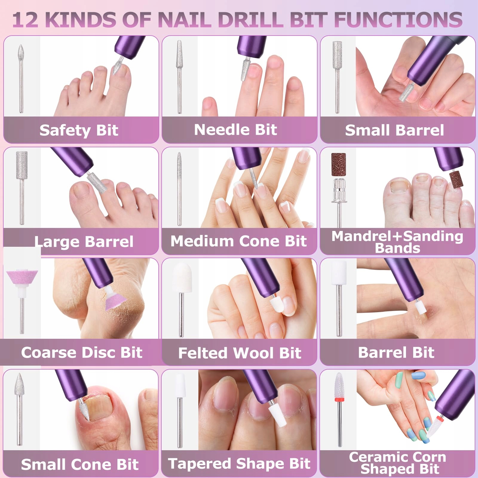 EVILTO Bezprzewodowa Frezarka Do Paznokci Zestaw Manicure Pedicure — miniatura 2
