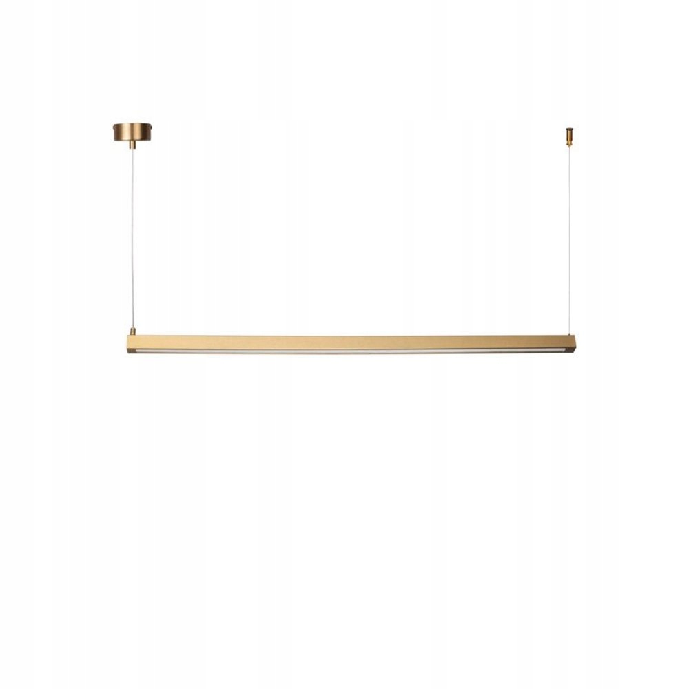 Závesná lampa s pozdĺžnou zlatou lištou na dvoch lankách do jedálne Beam Led