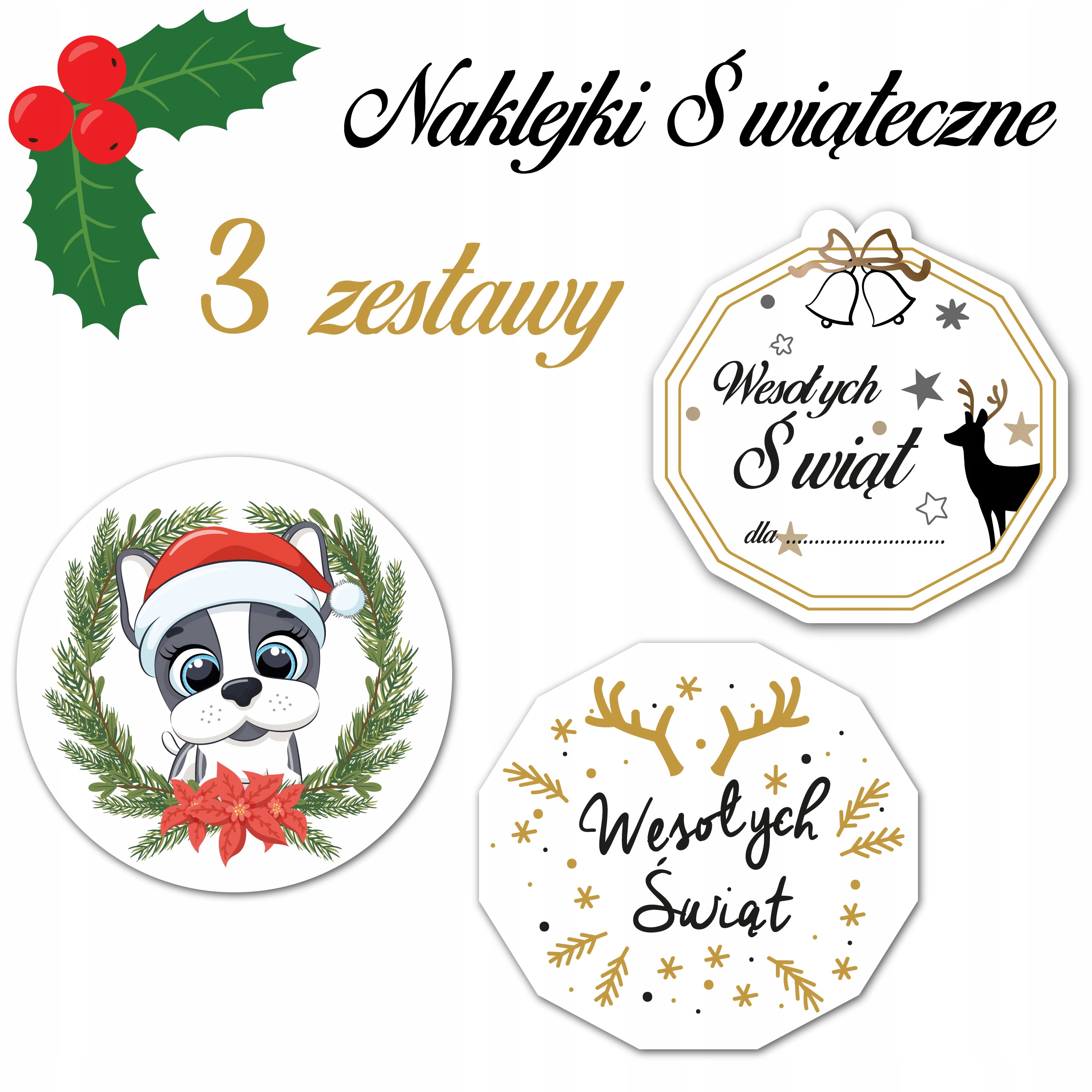 

Naklejki świąteczne, na prezenty, Wesołych Świąt
