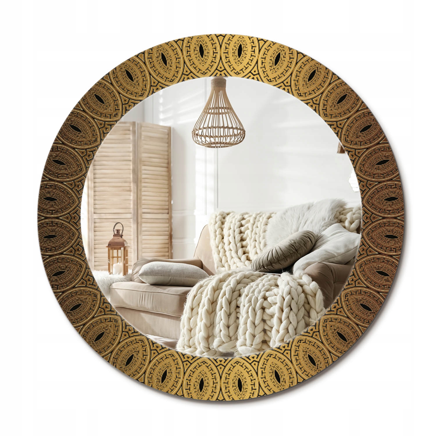 Okrúhle nástenné ozdobné zrkadlo v sklenenom ráme Grécky ornament 60 cm