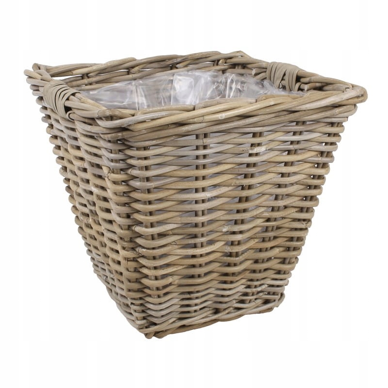 Čtvercový Košík Z Kubu Ratanu S Fólií Na Květiny 32x32x30 cm