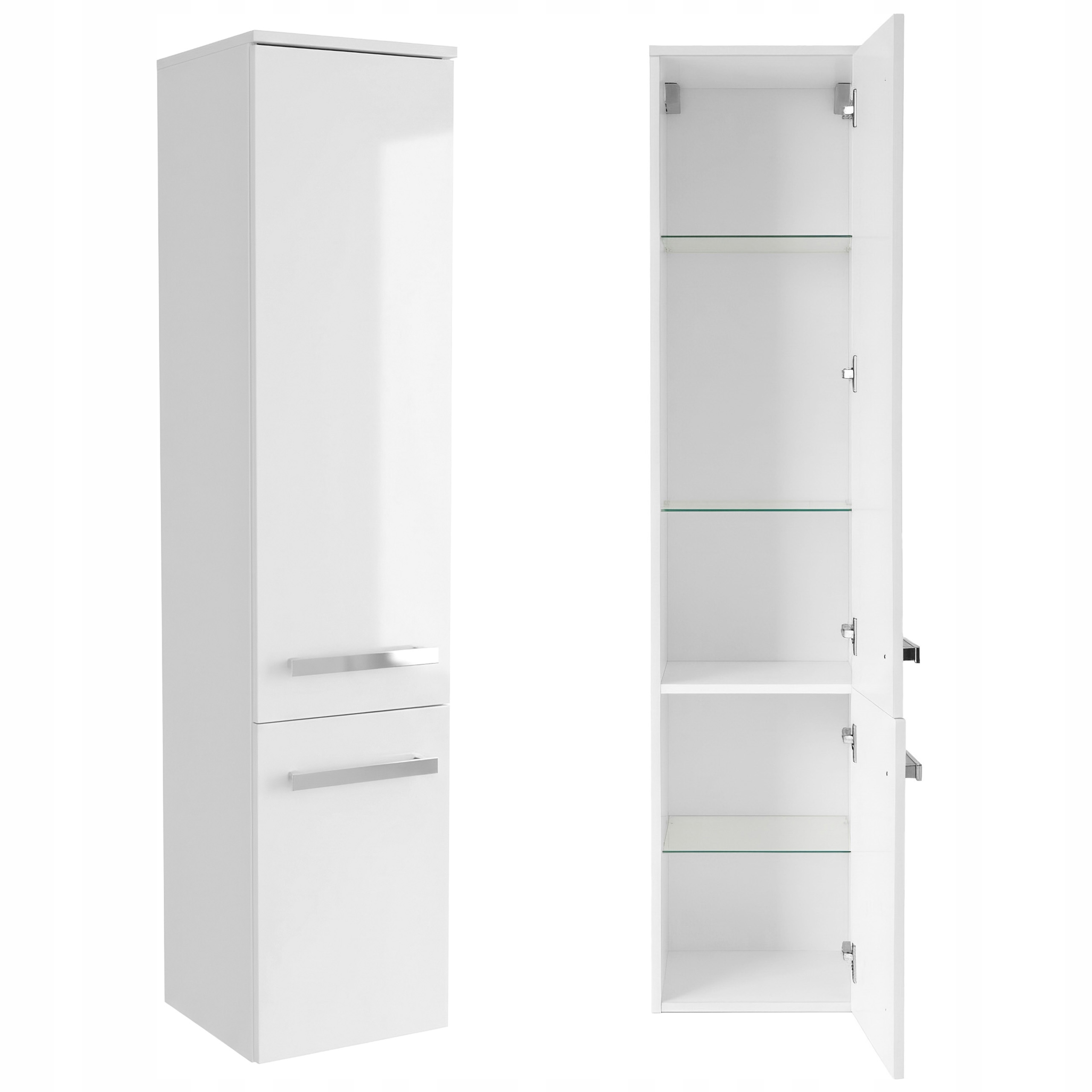Szafka łazienkowa wisząca biała połysk słupek łazienkowy wiszący 155x35 cm
