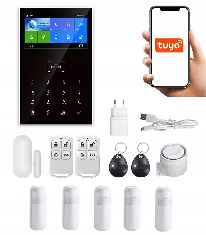 Bezdrôtový LCD Alarm 4.3" Gsm WiFi Tuya Smart V Poľštine 5xPIR