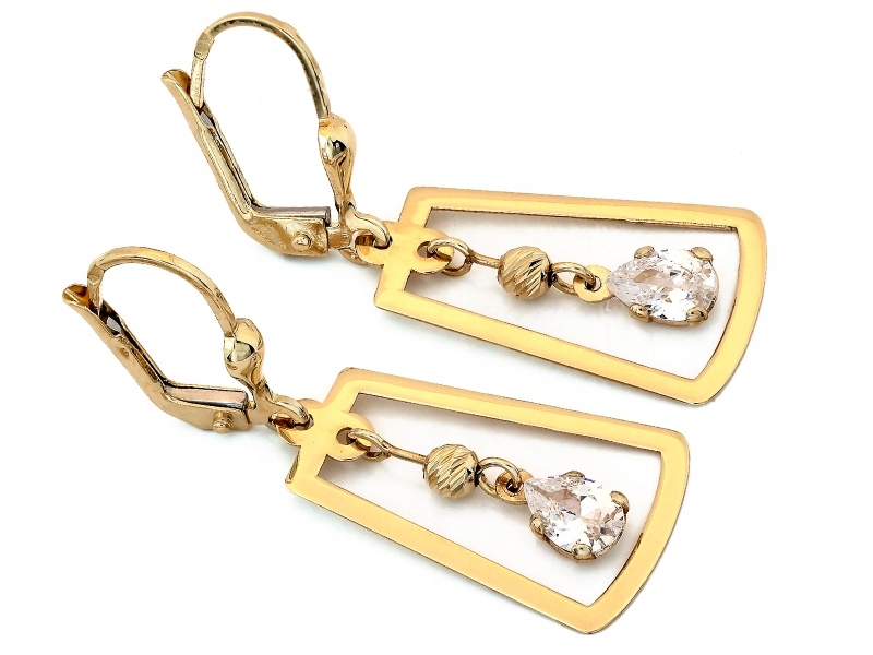Módní náušnice zlaté 585 geometrické s pohyblivými zirkony jako dárek 14k