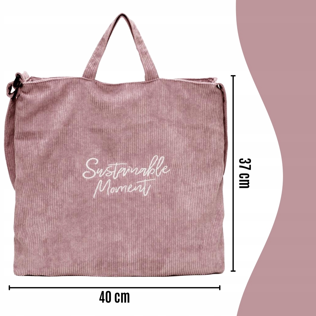 TORBA RÓŻOWA Worek Pojemna na ramię zakupy sztruks Wysokość uchwytów 13 cm