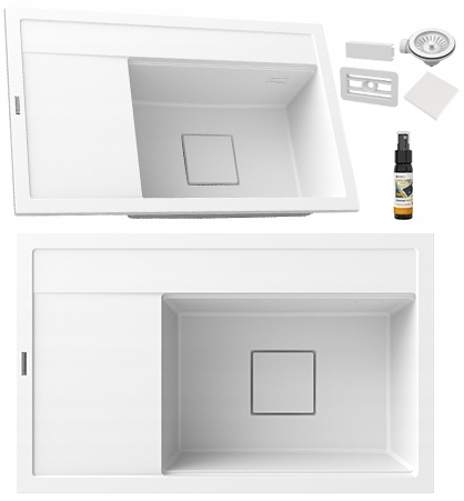 Granitový Kuchynský Drez Rendo, Biela Maska, Krytka, Pravá Komora