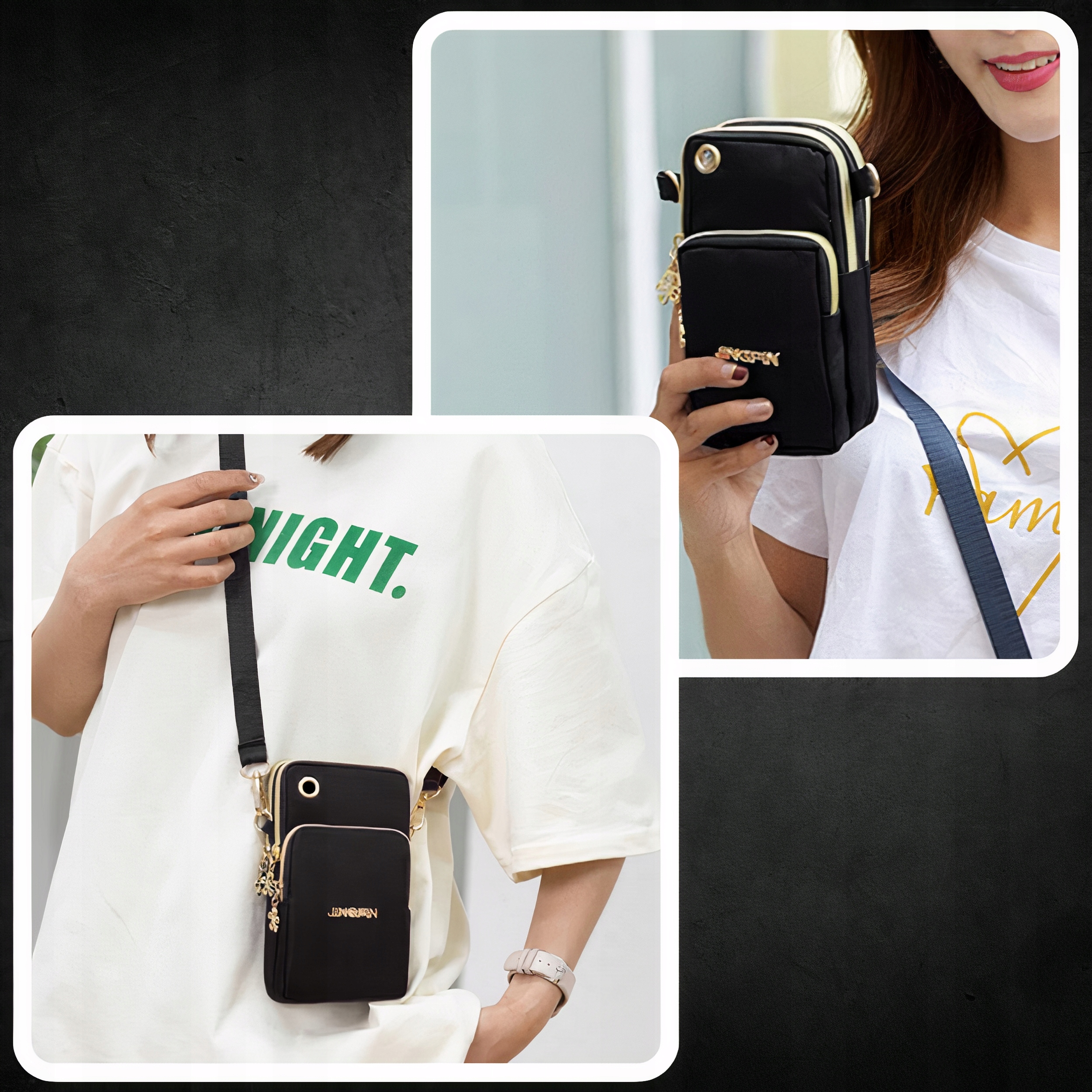 Torebka na telefon portfel kopertówka 2w1 miejska na ramię czarna etui Materiał dominujący syntetyk