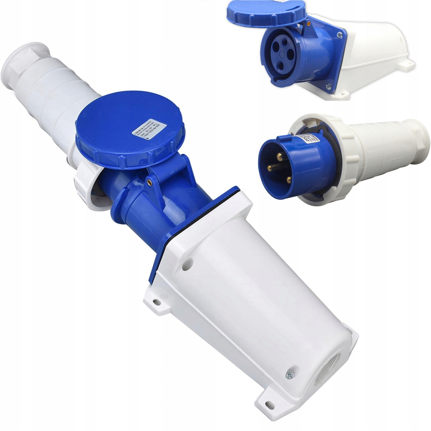 Průmyslová zásuvka 220v 2P+N 63A IP67 3 vodiče 4 srdce 5 otvorů