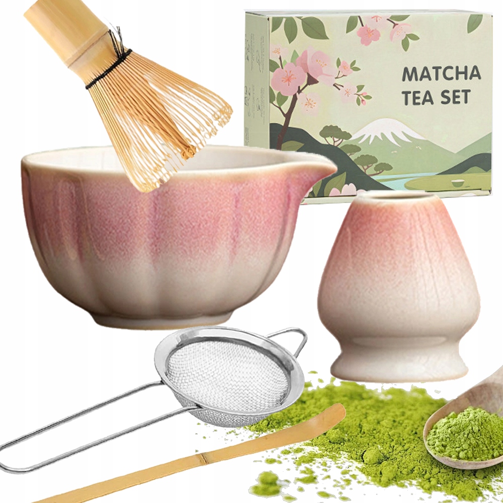 5-DÍLNÁ Bambusová Dárková Sada Na Čaj Matchy Chashaku Růžová