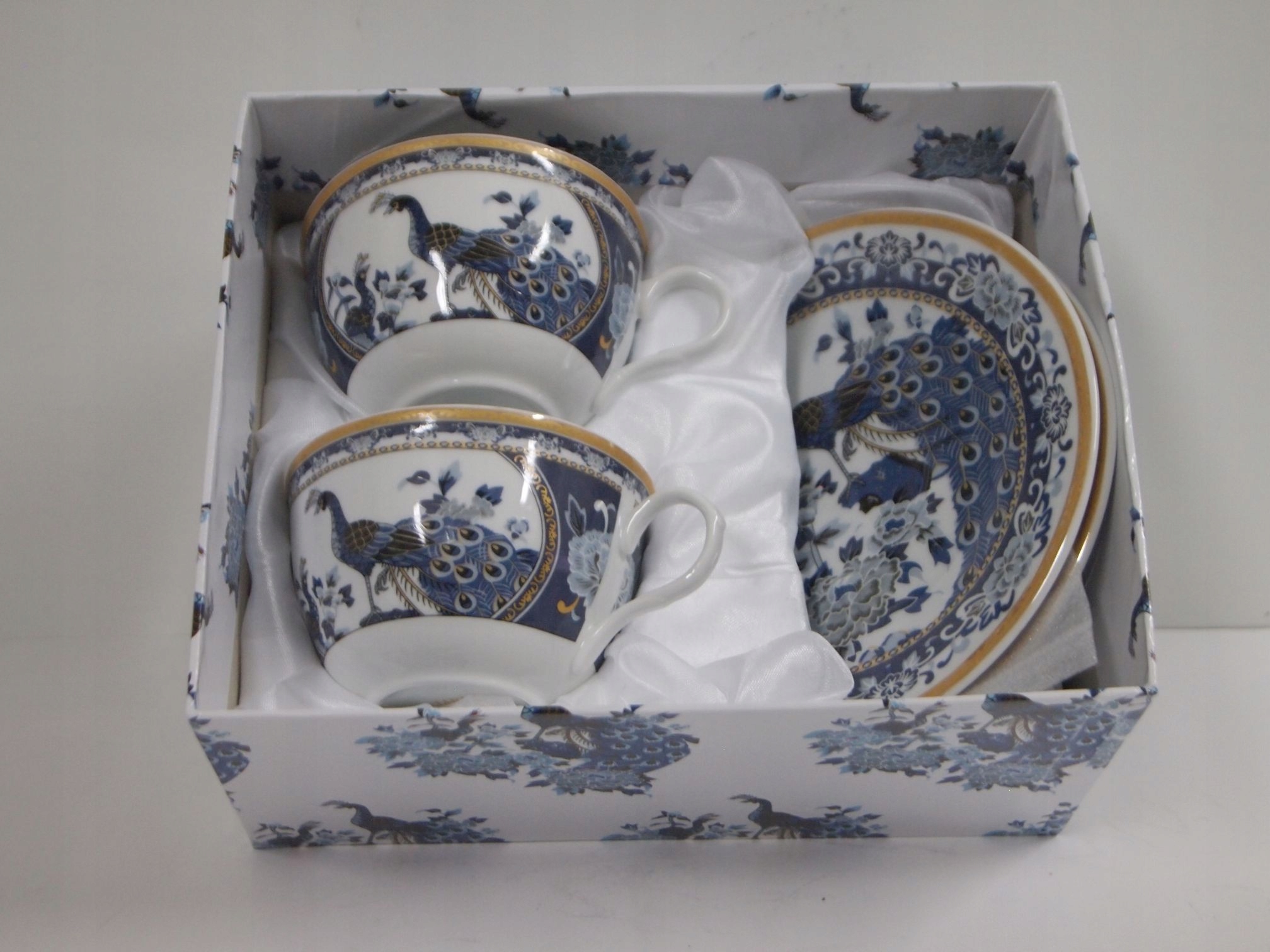 Zestaw 2 FILIŻANKI+ 2 SPODKI PAW NIEBIESKI W PUDEŁKU