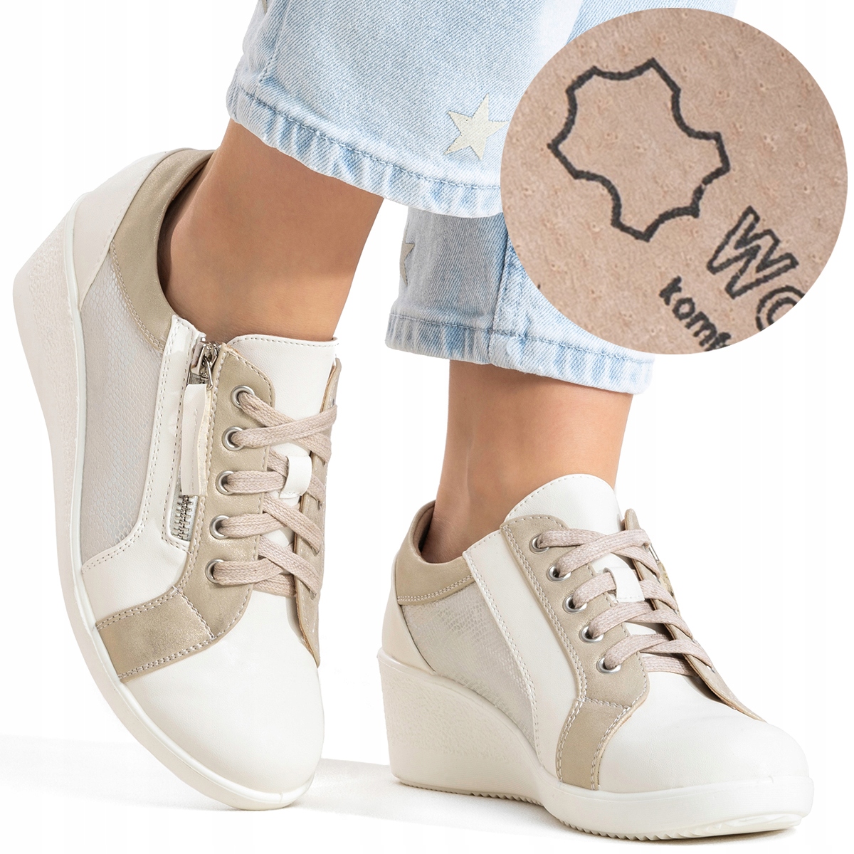 Tenisky polobotky na klínku elegantní vložka Kůže pohodlné lehké Wojtyłko 40