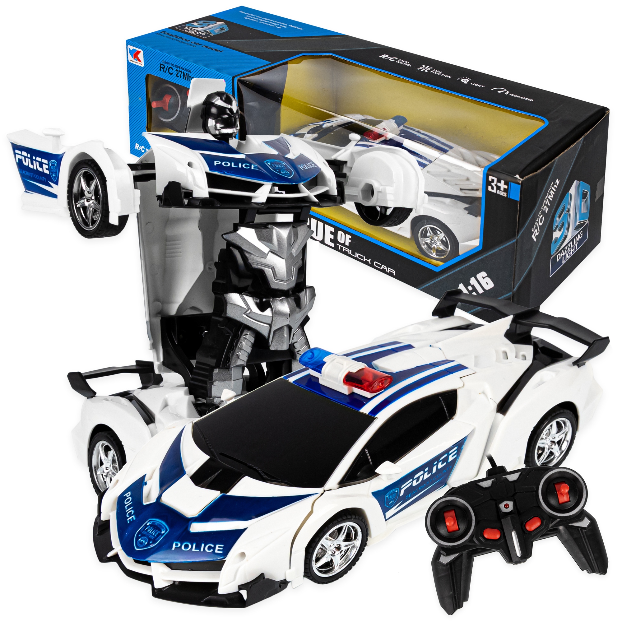 

Zdalnie Sterowany Samochód Auto Robot 2w1 Policja