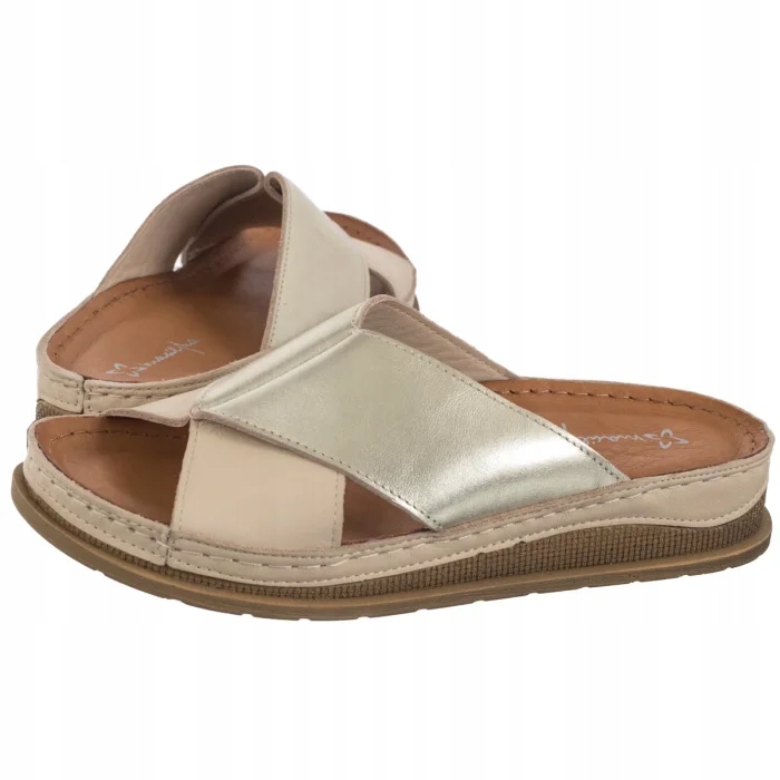 Kožené boty Dámské Nazouváky Maciejka Béžová/Zlatá L4986-37