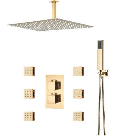 Zlatá sprchová batéria Termostat Dysze Gold 40