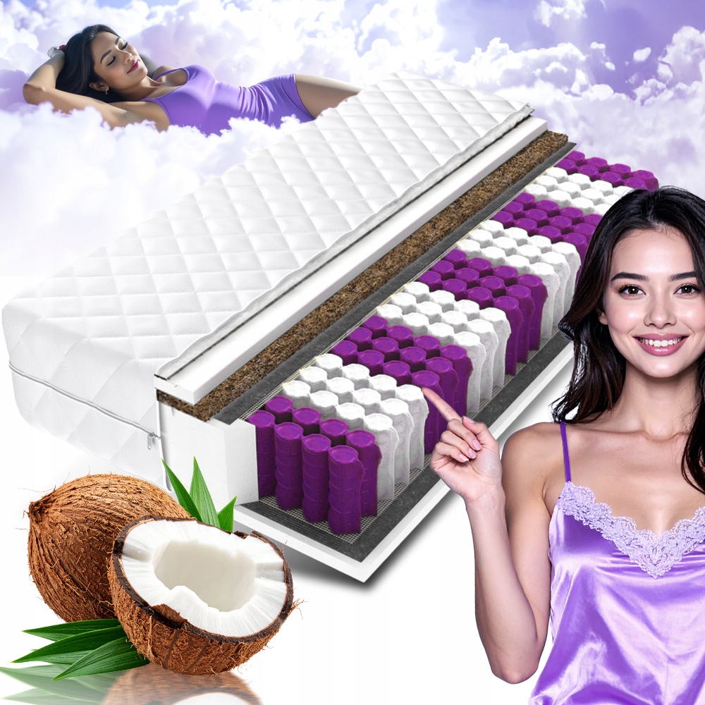 Materac 140x200 CocoPrime Sprężynowy Kieszeniowy Kokos H3/H4