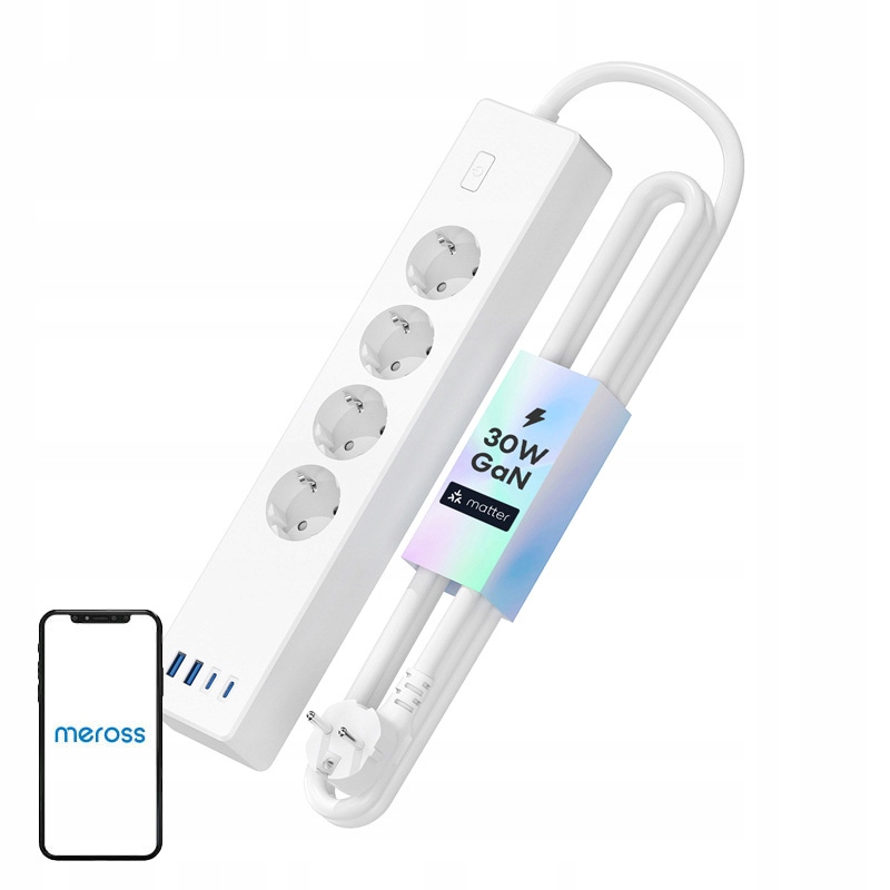 Meross MSP844SMA-EU inteligentna listwa 4x gniazdo USB-C USB-A Matter