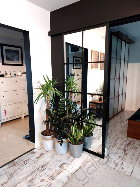 Drzwi Przesuwne Czarna Rama System 75 Szyba 4 Pola Rodzaj przesuwne