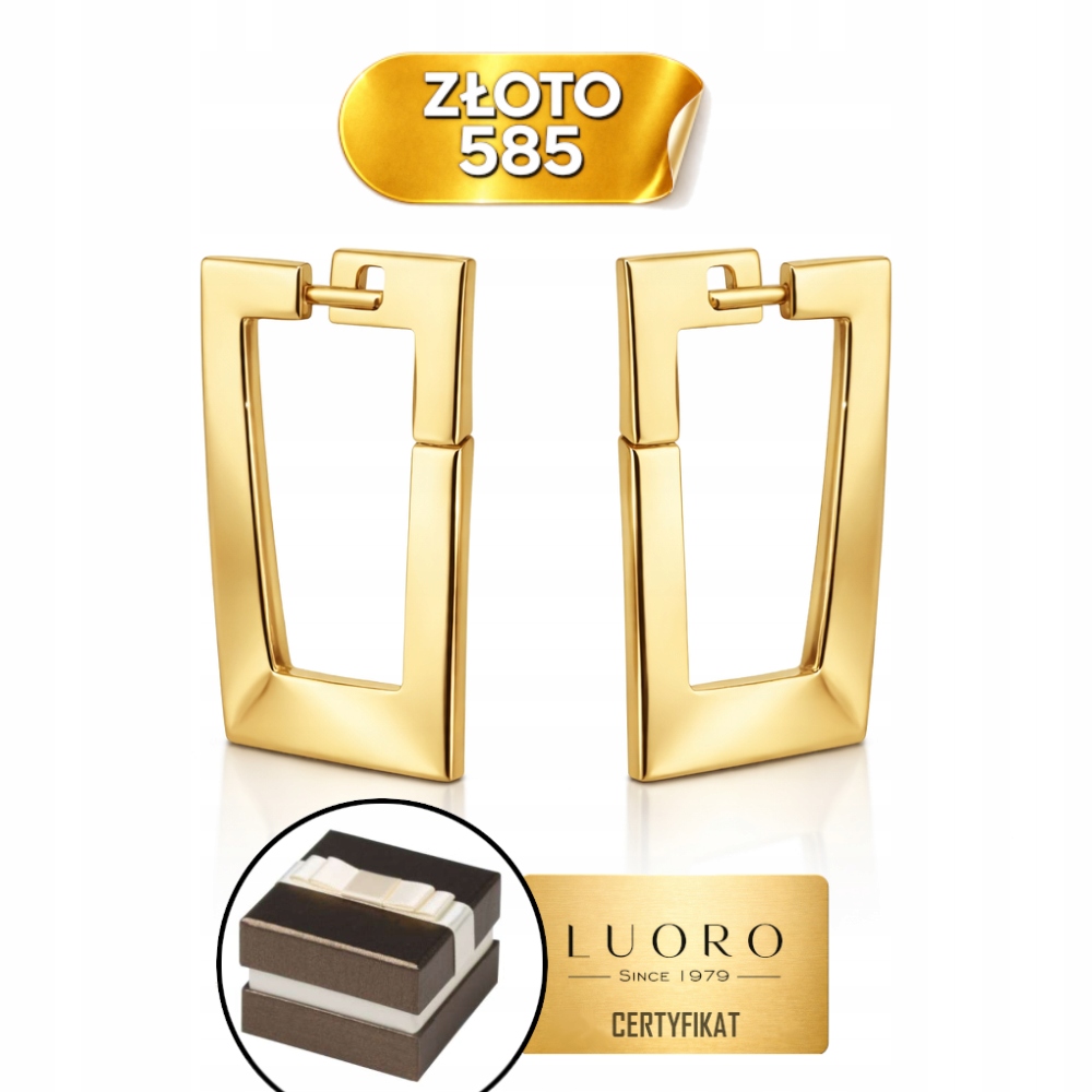 Náušnice Zlaté 585 14K Obdélníky 2 CM Anglické Zapínání Elegantní