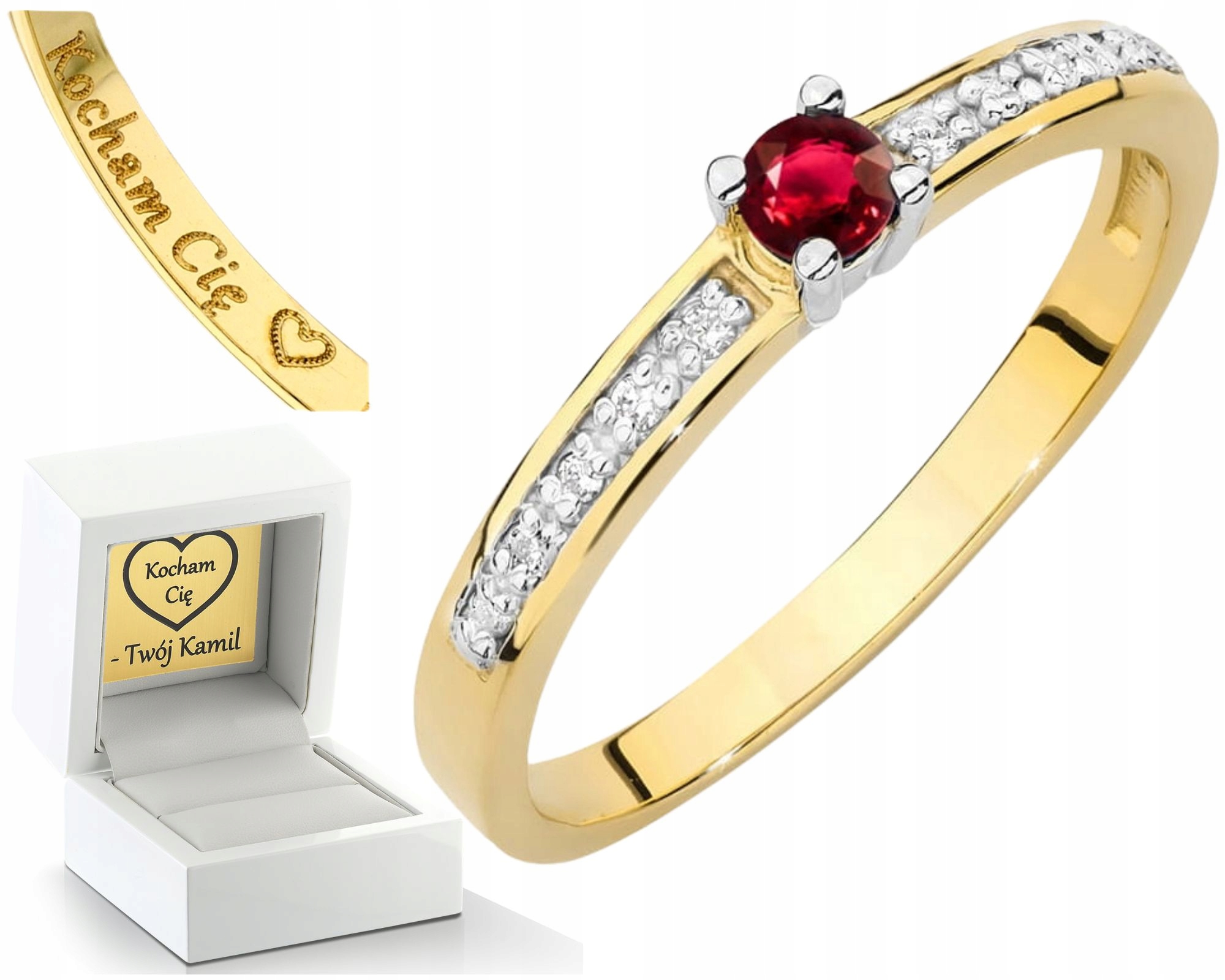 Prstýnek Prsten 585 S Rubíny A Diamanty Dárek