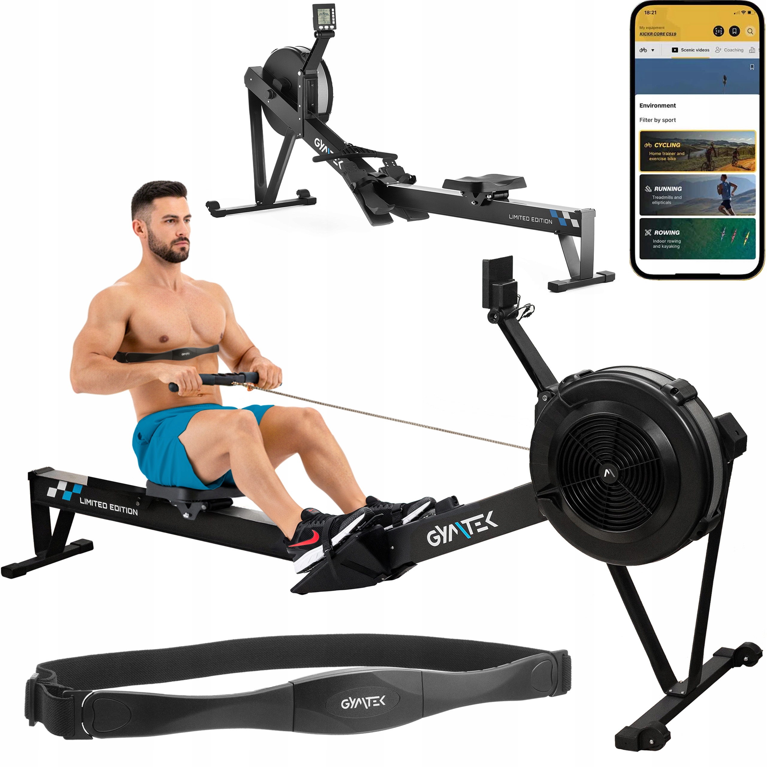 Wioślarz Do Ćwiczeń Powietrzny Ergometr Wioślarski Pomiar Tętna Gymtek