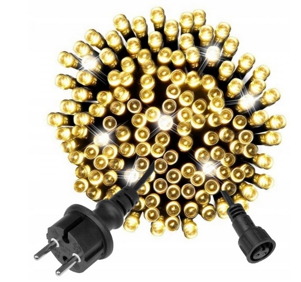 MOCNE LAMPKI CHOINKOWE 200 LED CIEPŁA BIEL + FLASH