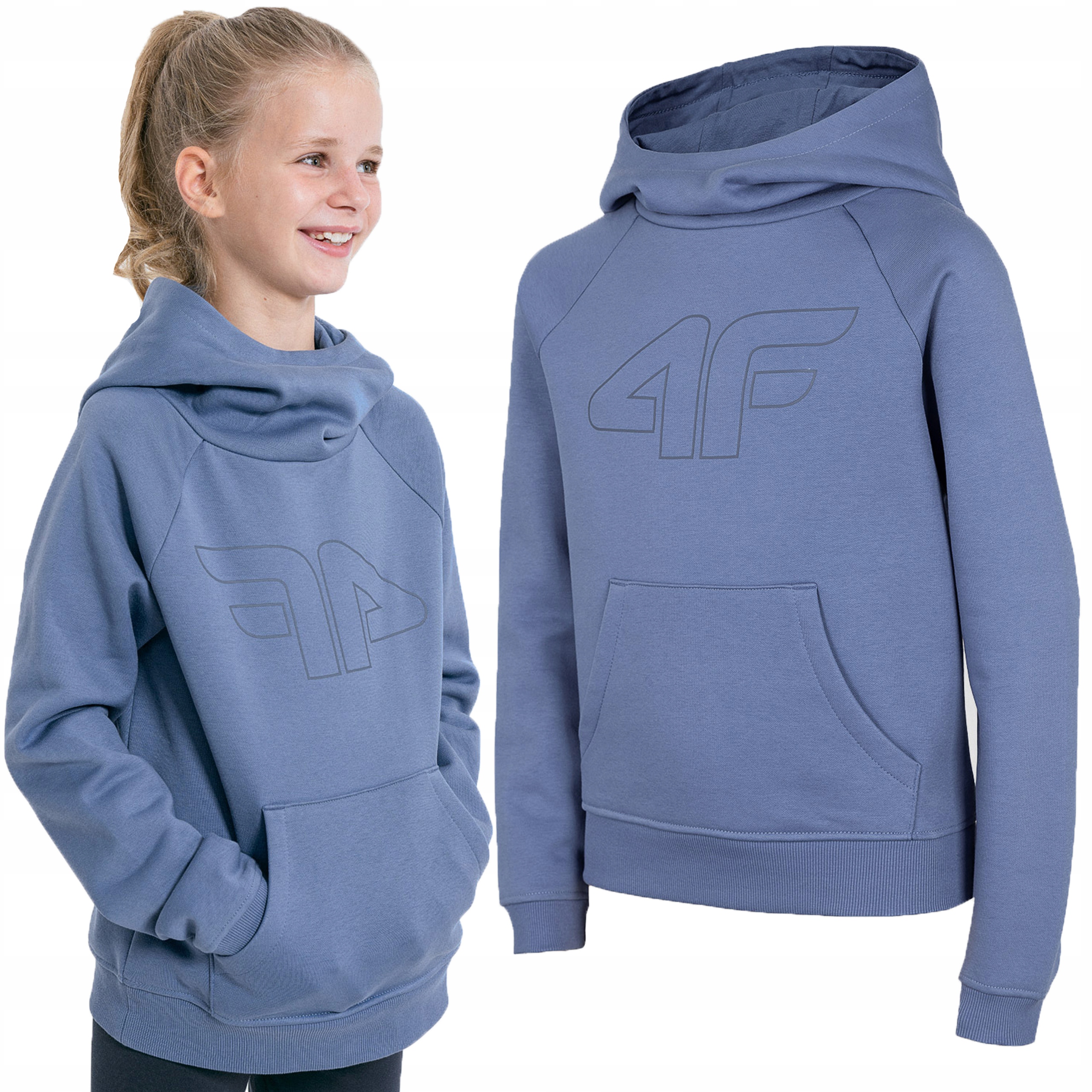 BLUZA DZIEWCZĘCA DZIECIĘCA 4F SPORTOWA Z KAPTUREM BAWEŁNIANA CIEPŁA