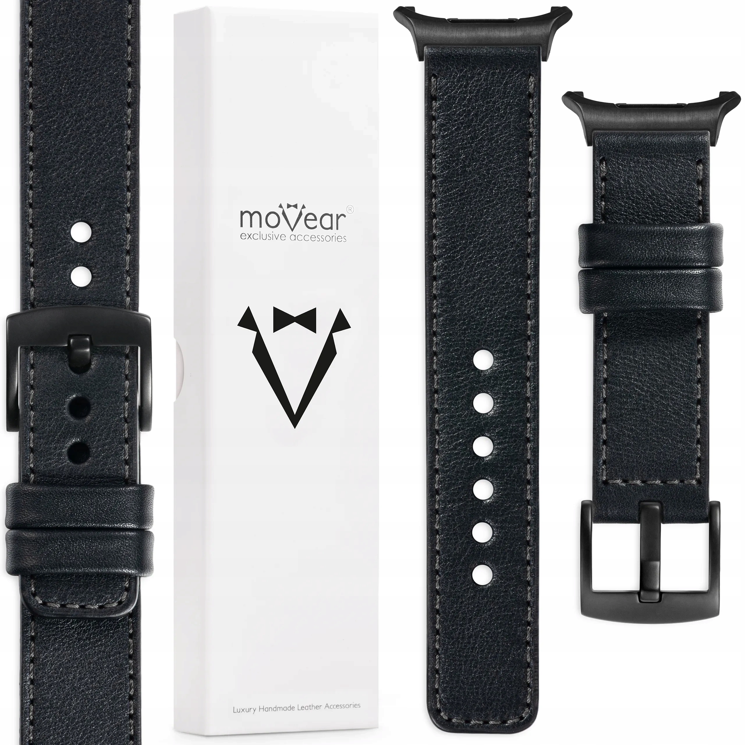 Pasek premium 22mm Czarny do Samsung Galaxy Watch Ultra skórzany Movear