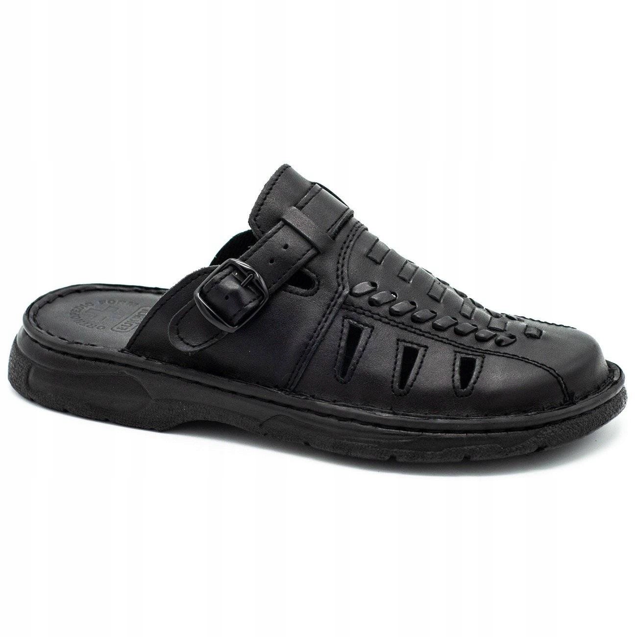 Klapki Ortopedyczne Łukpol Ze Skóry Naturalnej Polskie 806 Czarne 44