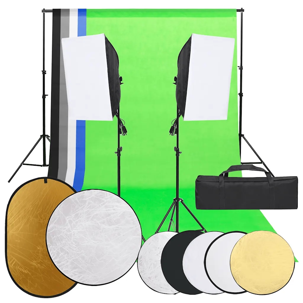 Zestaw studyjny z lampami Led, softboxami, tłem 1,6x3m i blendami 5-w-1