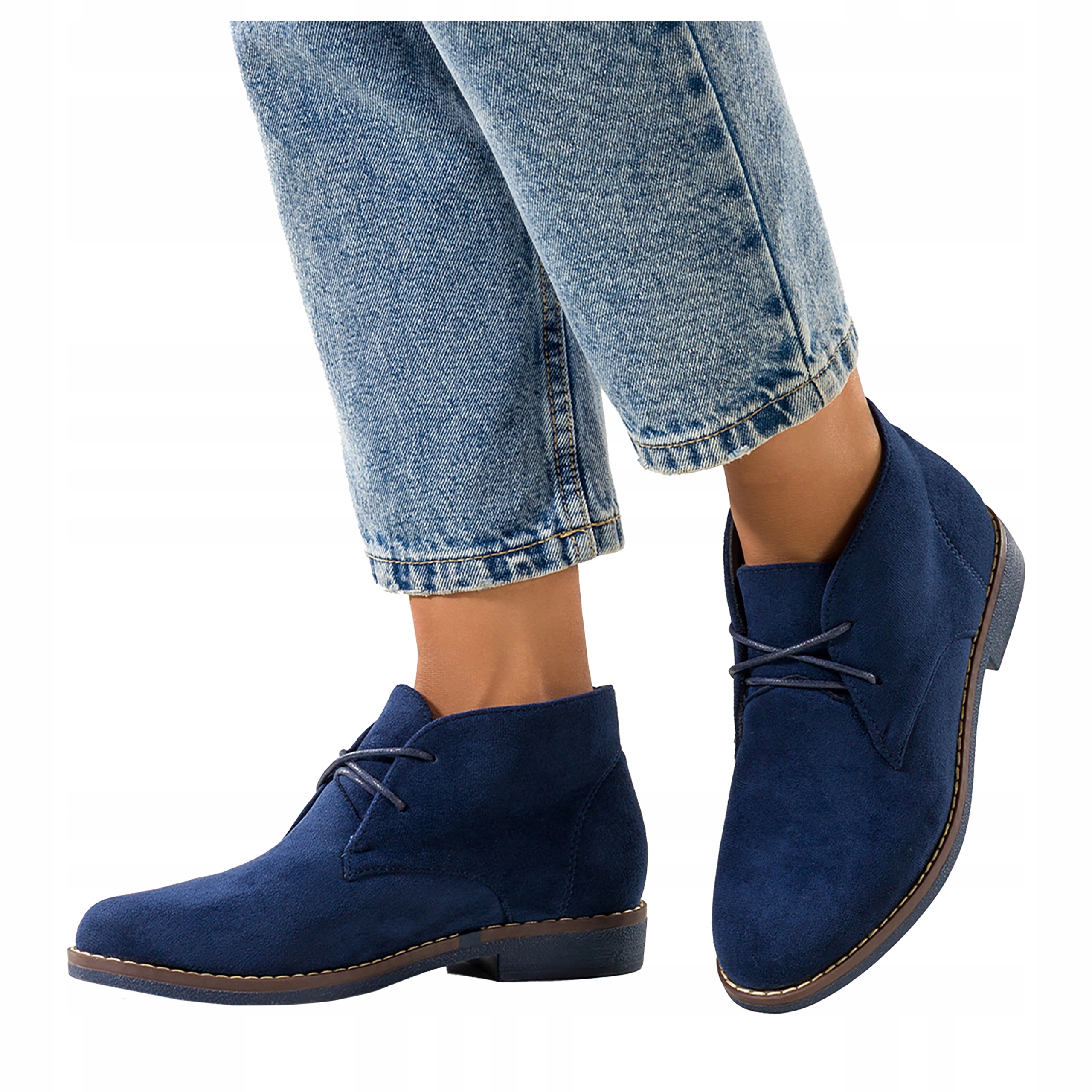 Tmavě modré dámské kotníkové boty Semišové Pohodlné Plochá podrážka Šněrované vel. 37