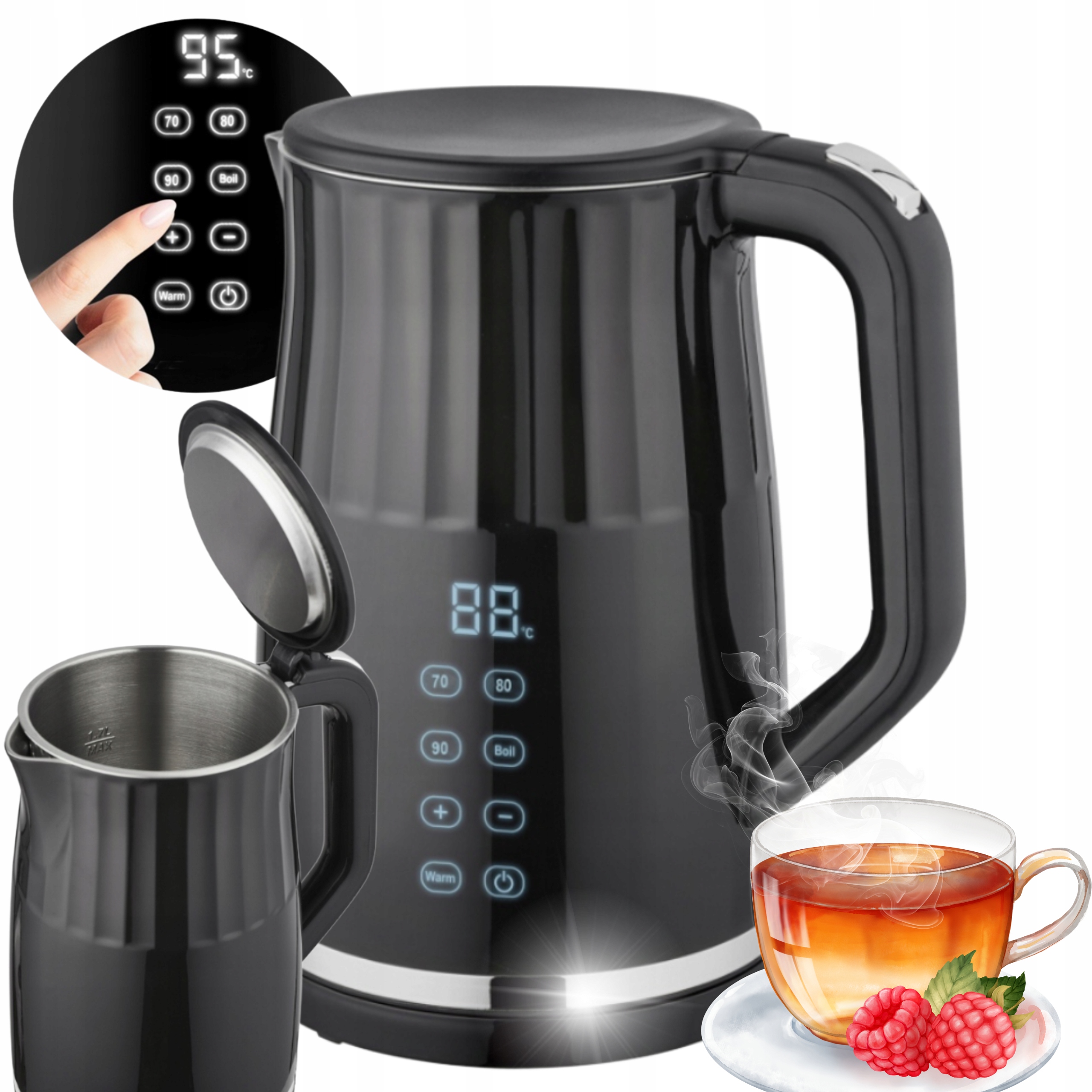 Czajnik Elektryczny 1,7L Regulacja Temperatury Panel Dotykowy 2200W Kamille