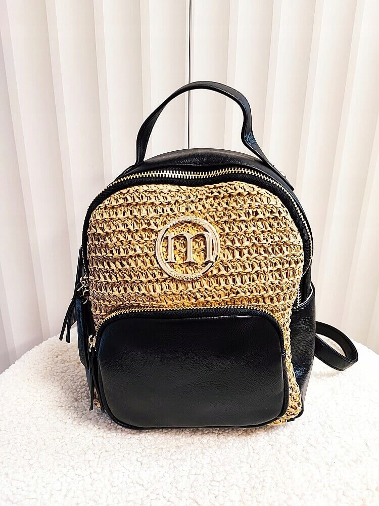 Monnari kabelka batoh černá s béžovou pleteninou