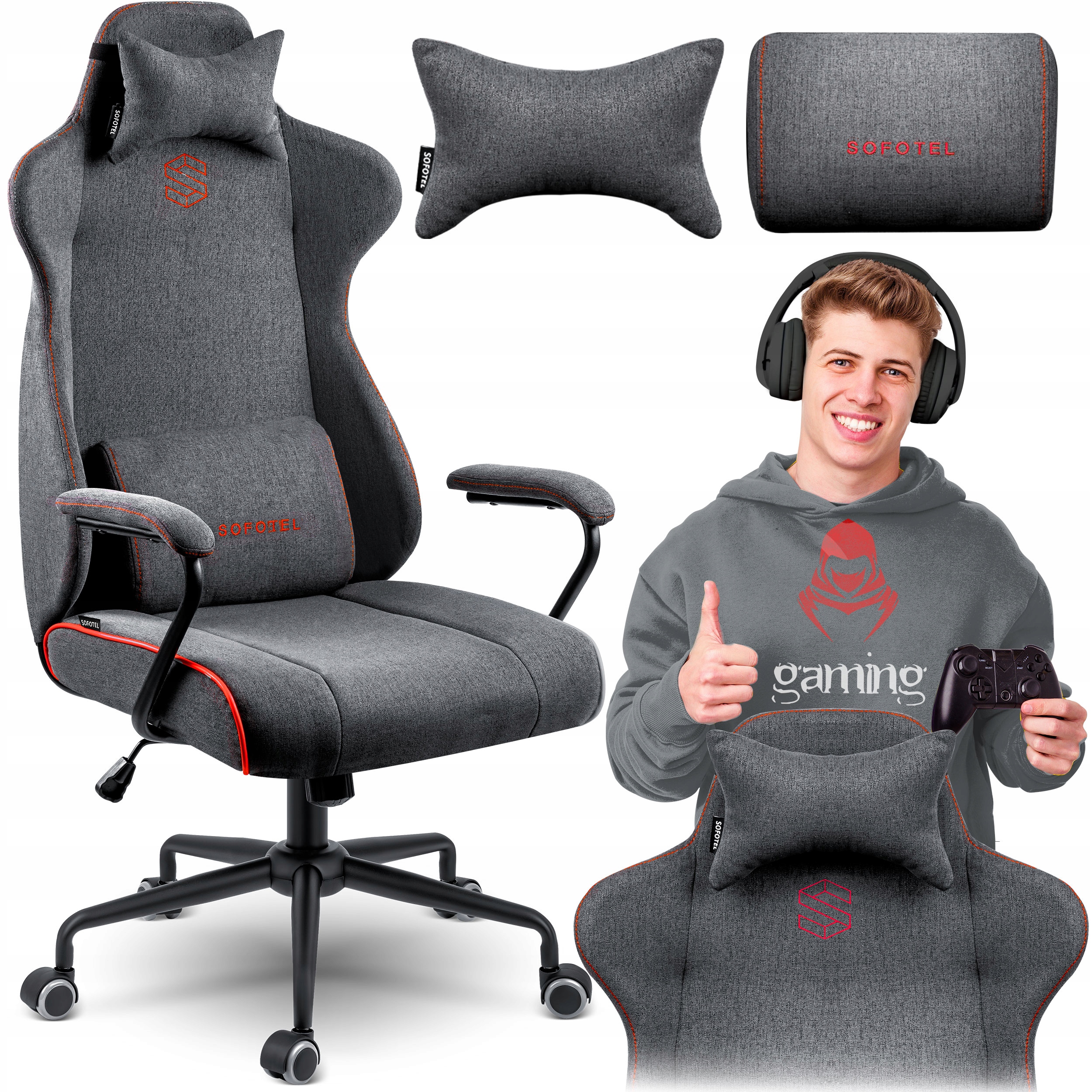 Fotel gamingowy obrotowy materiałowy Sofotel krzesło biurowe nowoczesne